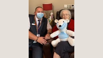 Stalybridge care home Resident knits infection control mascot